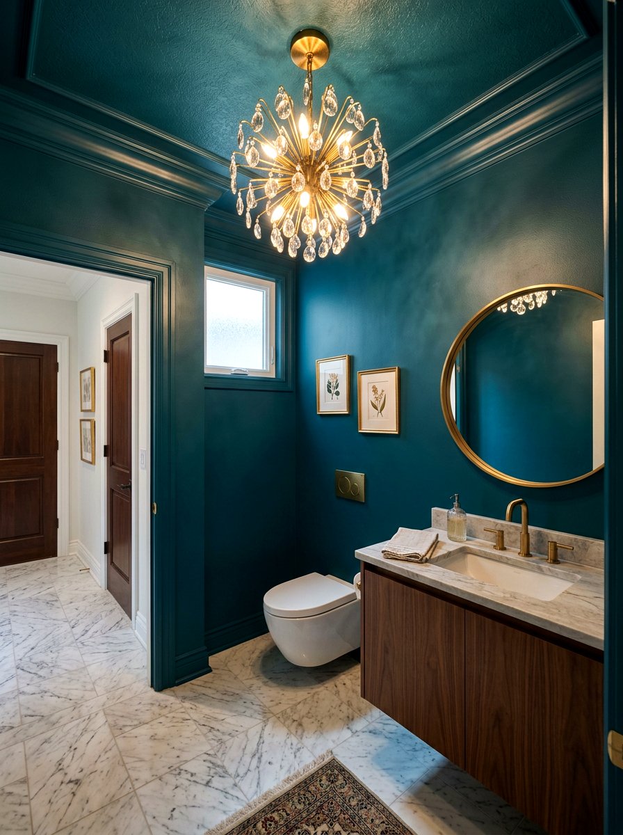 Deep Teal Painted Ceiling - 30 deep teal powder room ideas