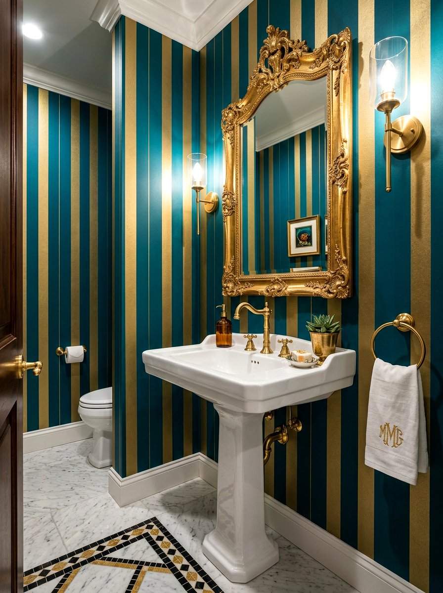 Deep Teal Powder - 30 striped wall ideas