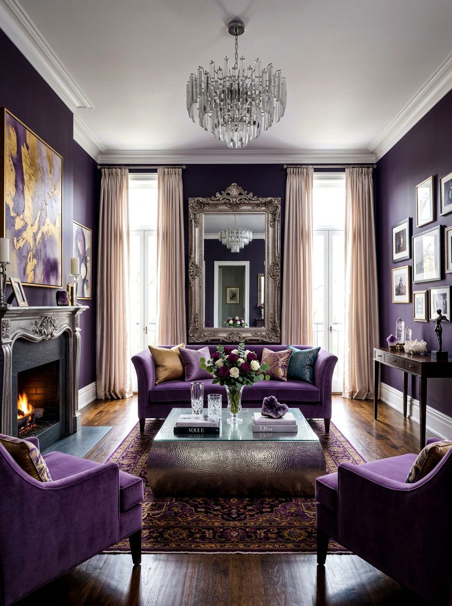 Deep Violet Living Room - 30 jewel tone living room ideas