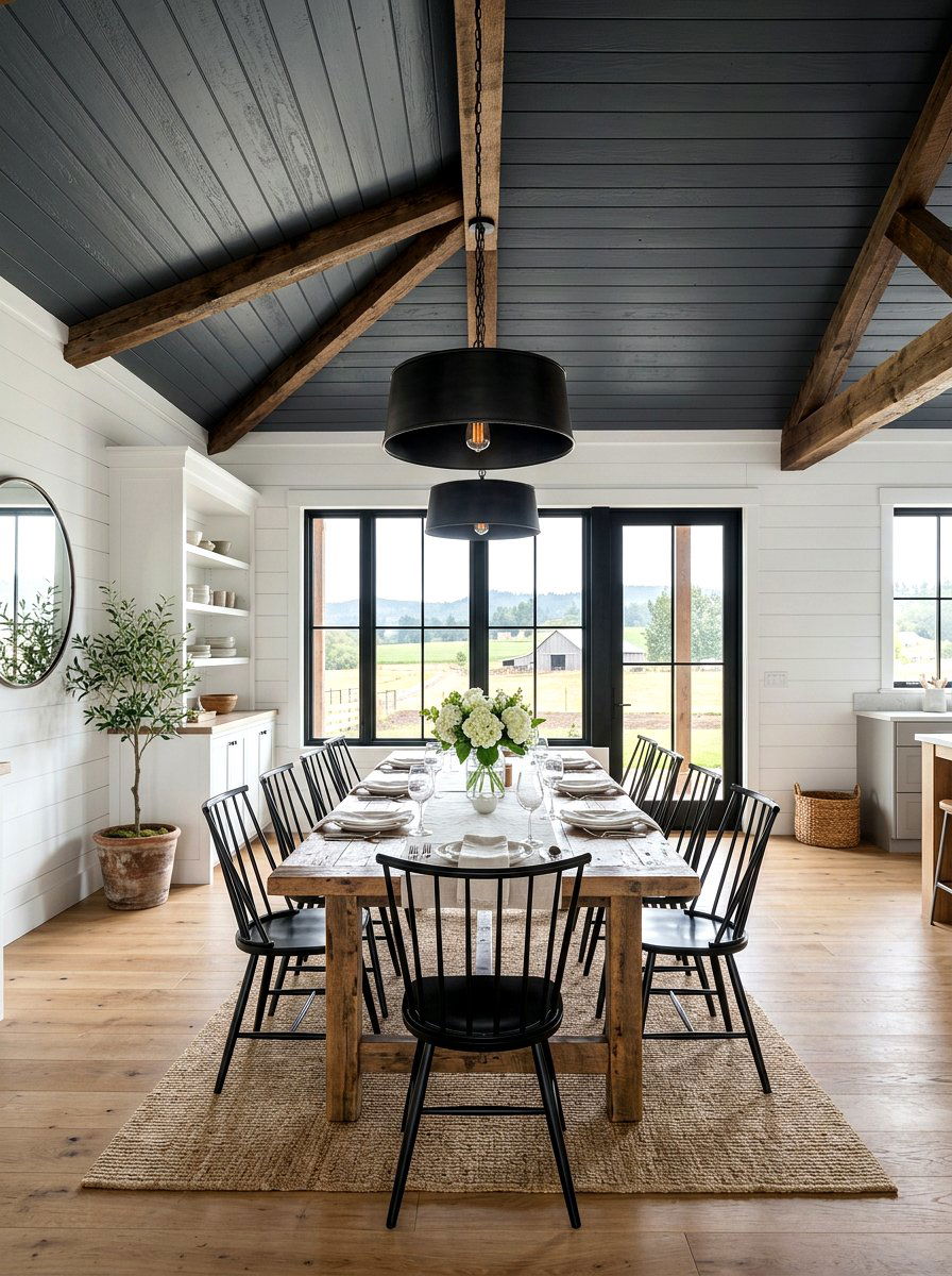 Deep charcoal gray farmhouse ceiling - 30 moody ceiling paint ideas