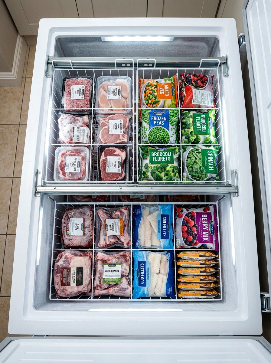 Deep freezer with sliding basket system - 30 garage freezer corner ideas