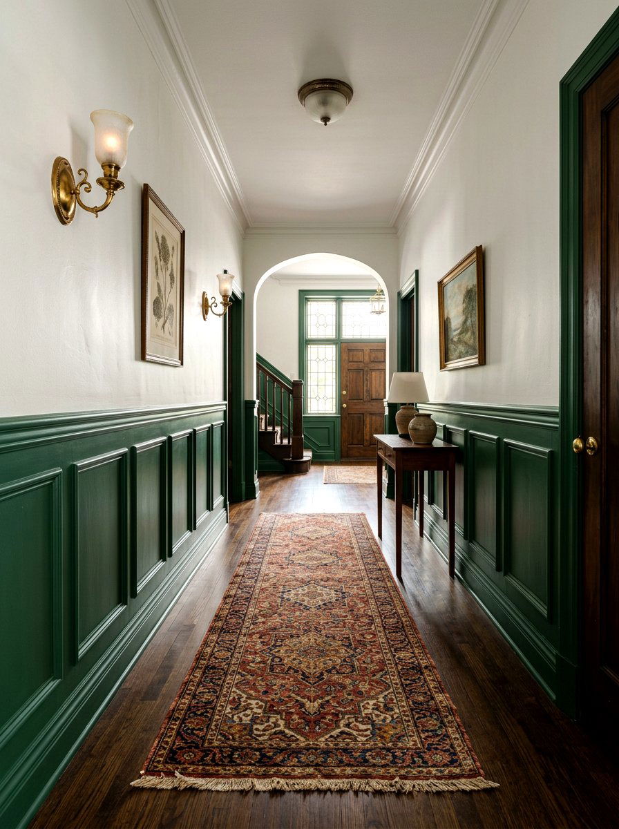 Deep green wainscoting - 30 dramatic foyer decor ideas
