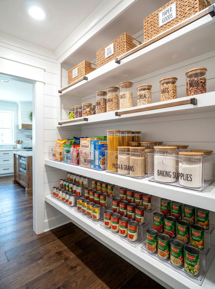 Deep pantry shelf organization - 30 farmhouse pantry shelving ideas