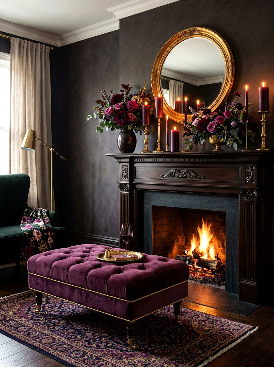 Deep plum decor - 30 moody mantel fall ideas