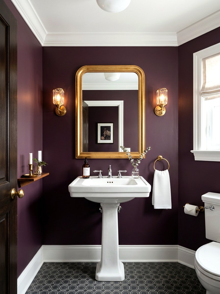 Deep plum wall paint - 30 plum powder room ideas