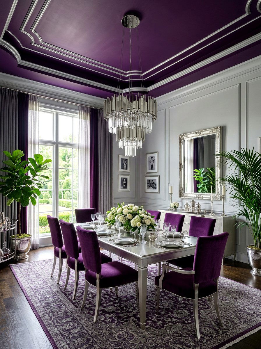 Deep purple dining room ceiling - 30 painted ceiling dining room ideas
