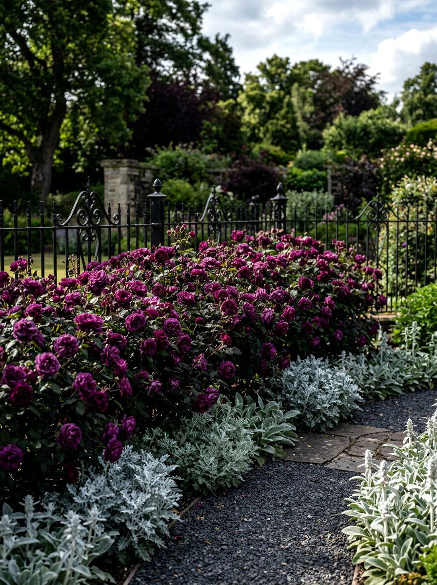 Deep purple rose hedge - 30 rose hedge ideas