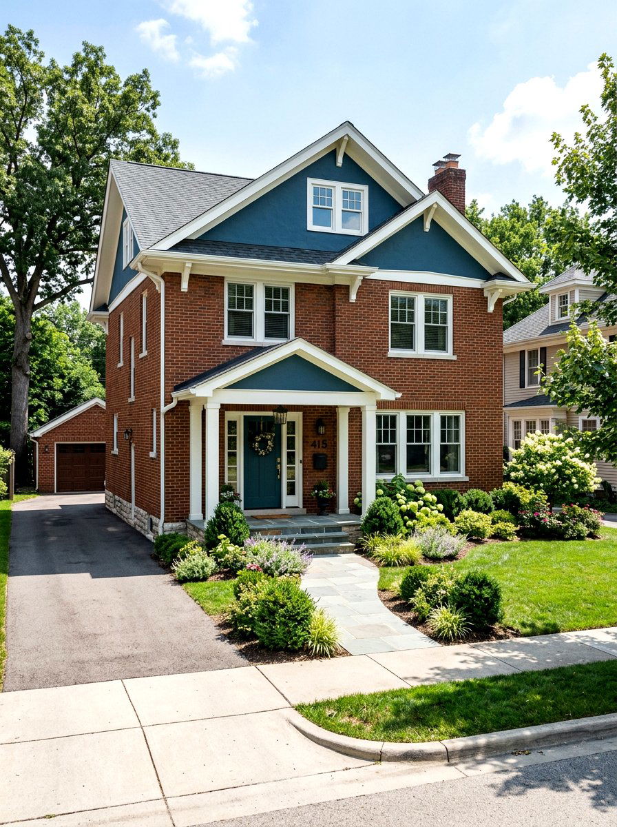 Deep sea blue brick accents - 30 blue house exterior ideas