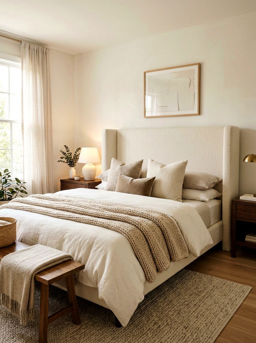 Deep wrap boucle headboard - 30 boucle headboard ideas