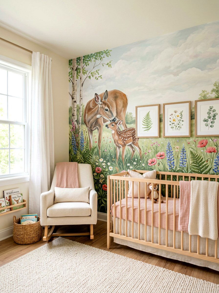Deer And Fawn Wall Mural - 30 woodland wall mural nursery ideas