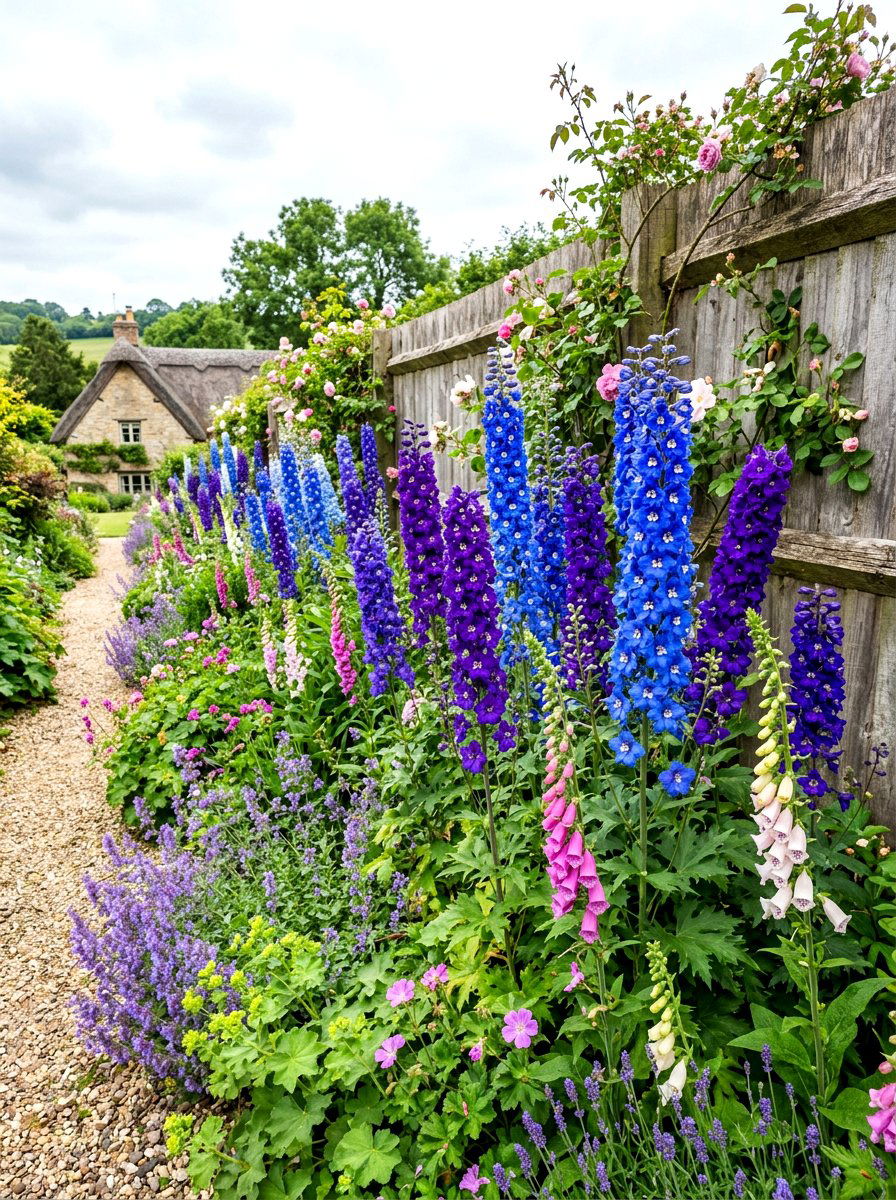 Delphinium cottage garden - 30 blue and purple garden ideas