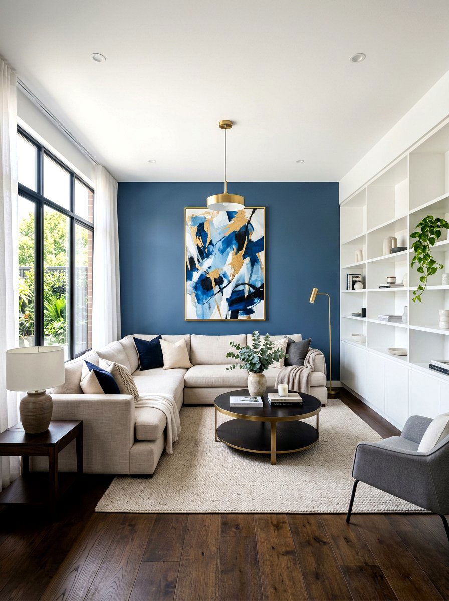 Denim Blue Accent Wall - 30 denim blue living room ideas