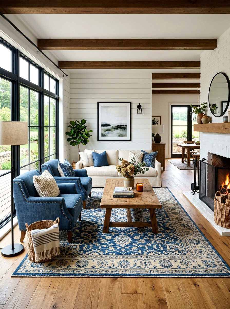 Denim Blue Modern Farmhouse - 30 denim blue living room ideas