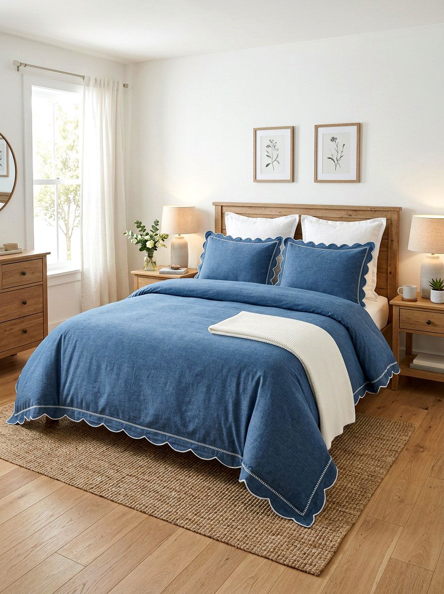 Denim Blue Scalloped Pillow Bedroom - 30 scalloped pillow bedding ideas