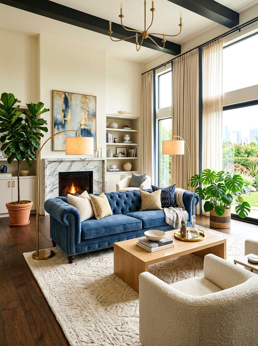 Denim Blue Velvet Sofa - 30 denim blue living room ideas
