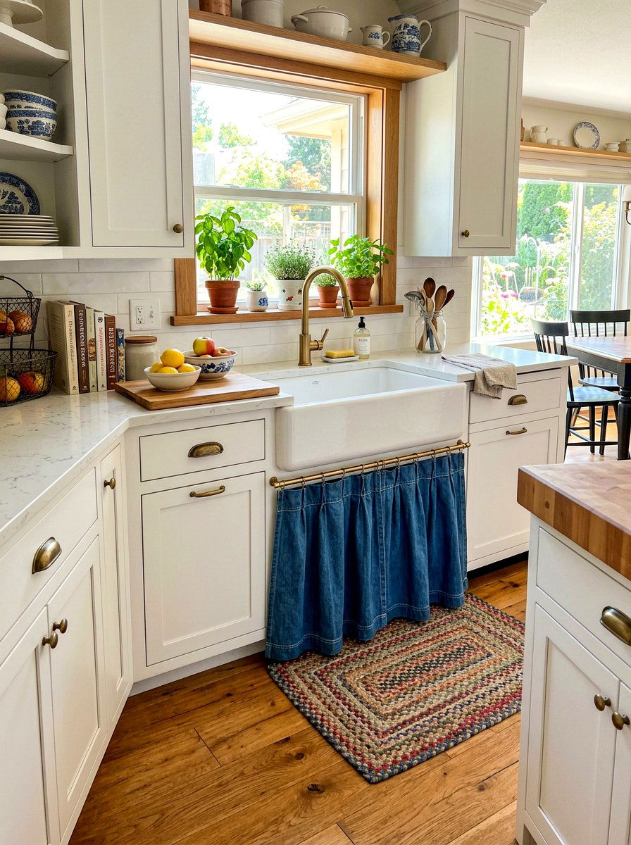 Denim Cotton Sink Skirt - 30 sink skirt kitchen ideas