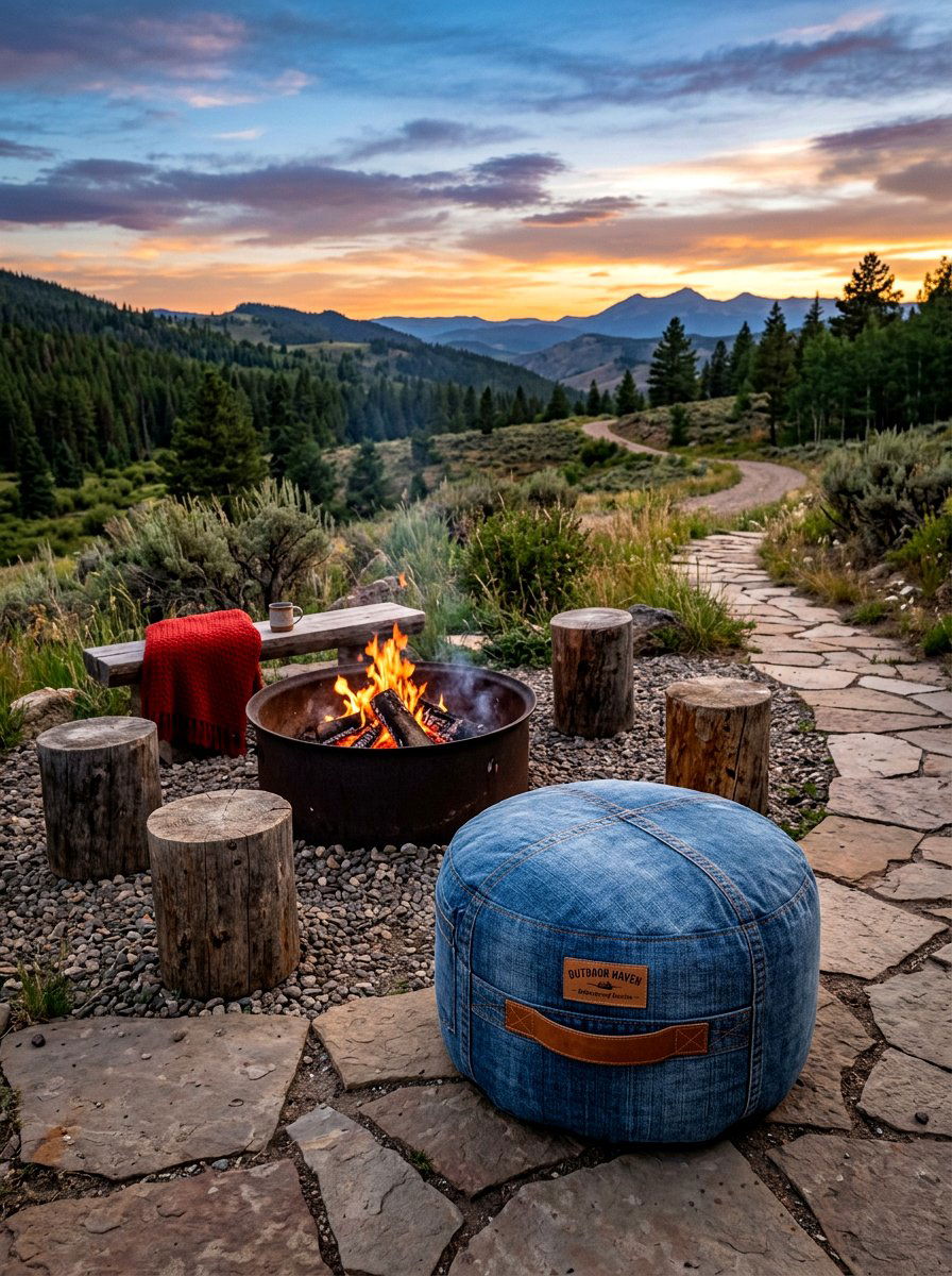 Denim Look Waterproof Pouf - 30 outdoor pouf ideas
