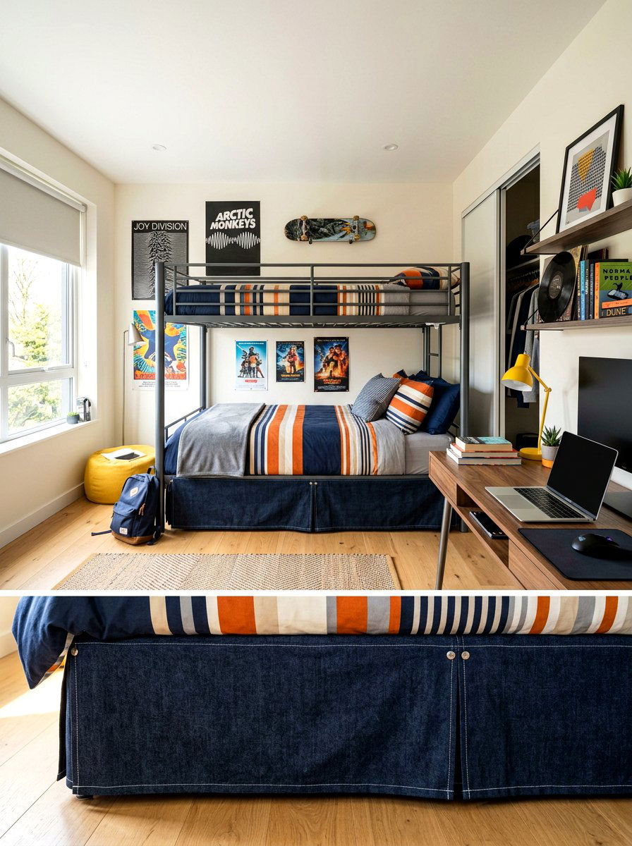 Denim Tailored Bed Skirt - 30 tailored bed skirt ideas