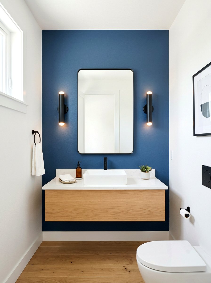 Denim blue accent wall - 30 denim blue powder room ideas