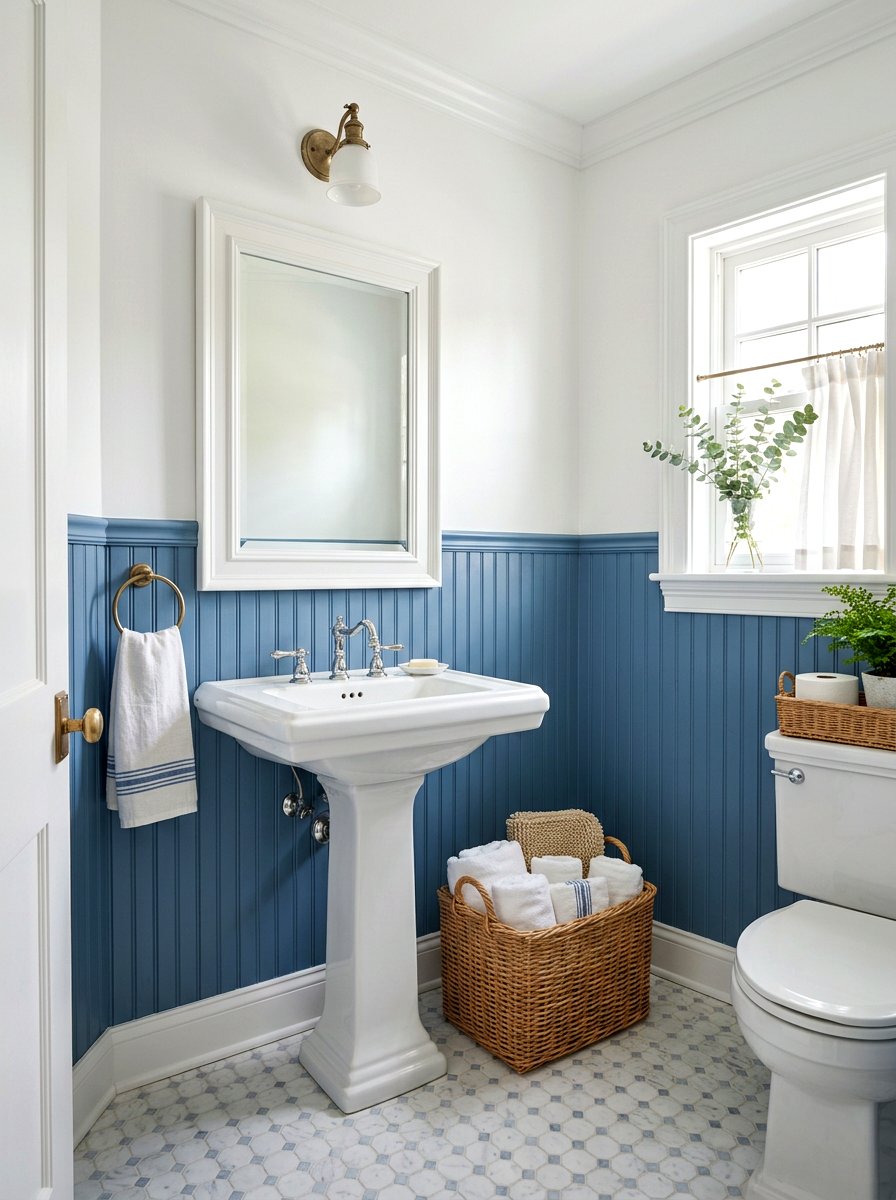 Denim blue beadboard - 30 denim blue powder room ideas