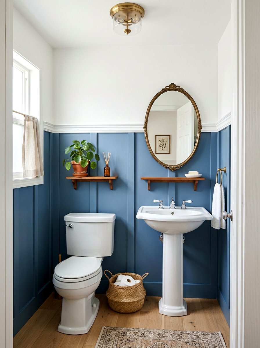 Denim blue board and batten - 30 denim blue powder room ideas