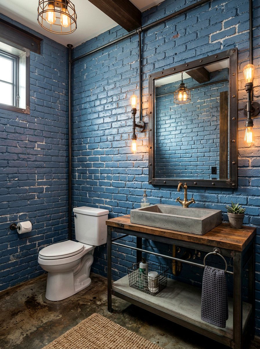 Denim blue brick - 30 denim blue powder room ideas