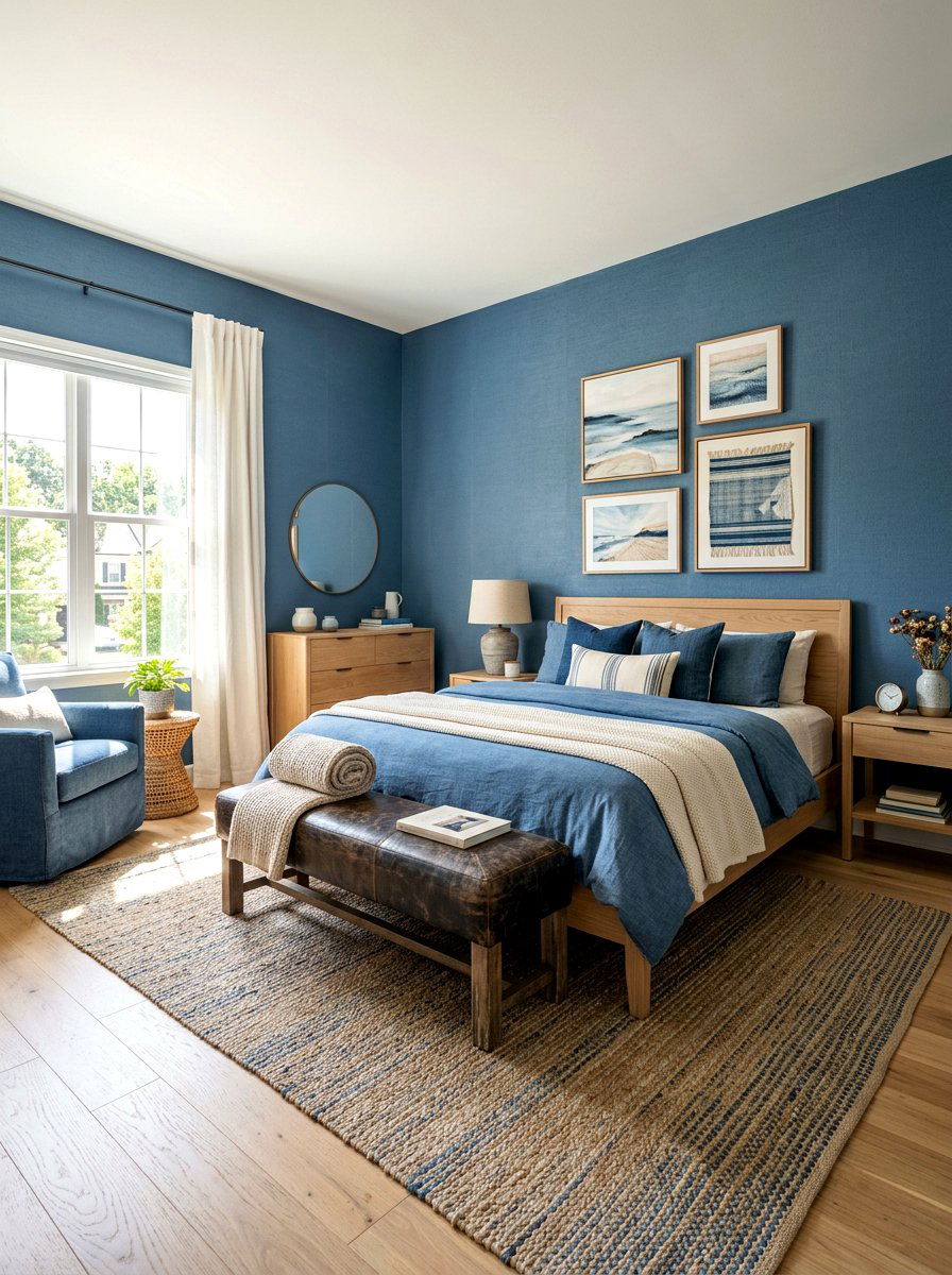 Denim blue casual bedroom - 30 cool blue bedroom ideas