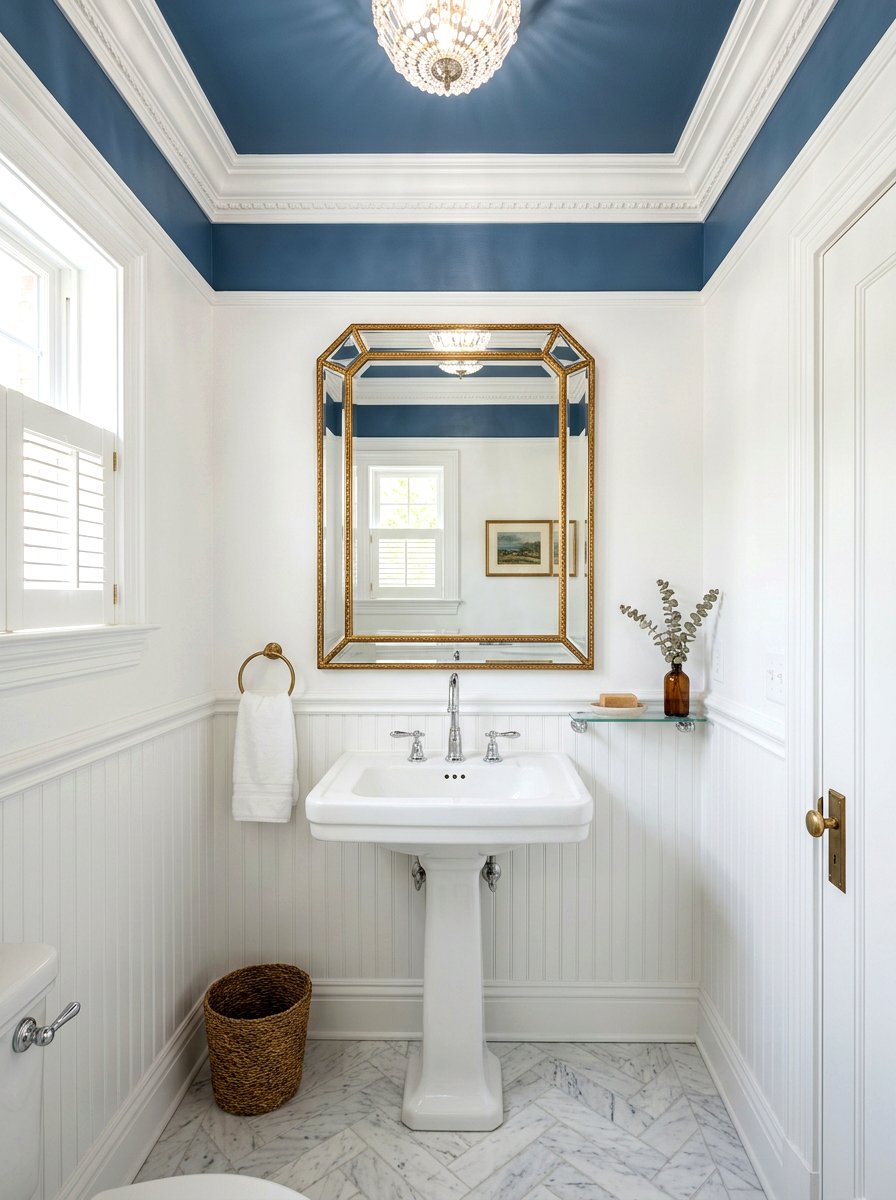 Denim blue ceiling - 30 denim blue powder room ideas