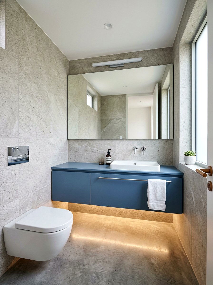 Denim blue floating vanity - 30 denim blue powder room ideas