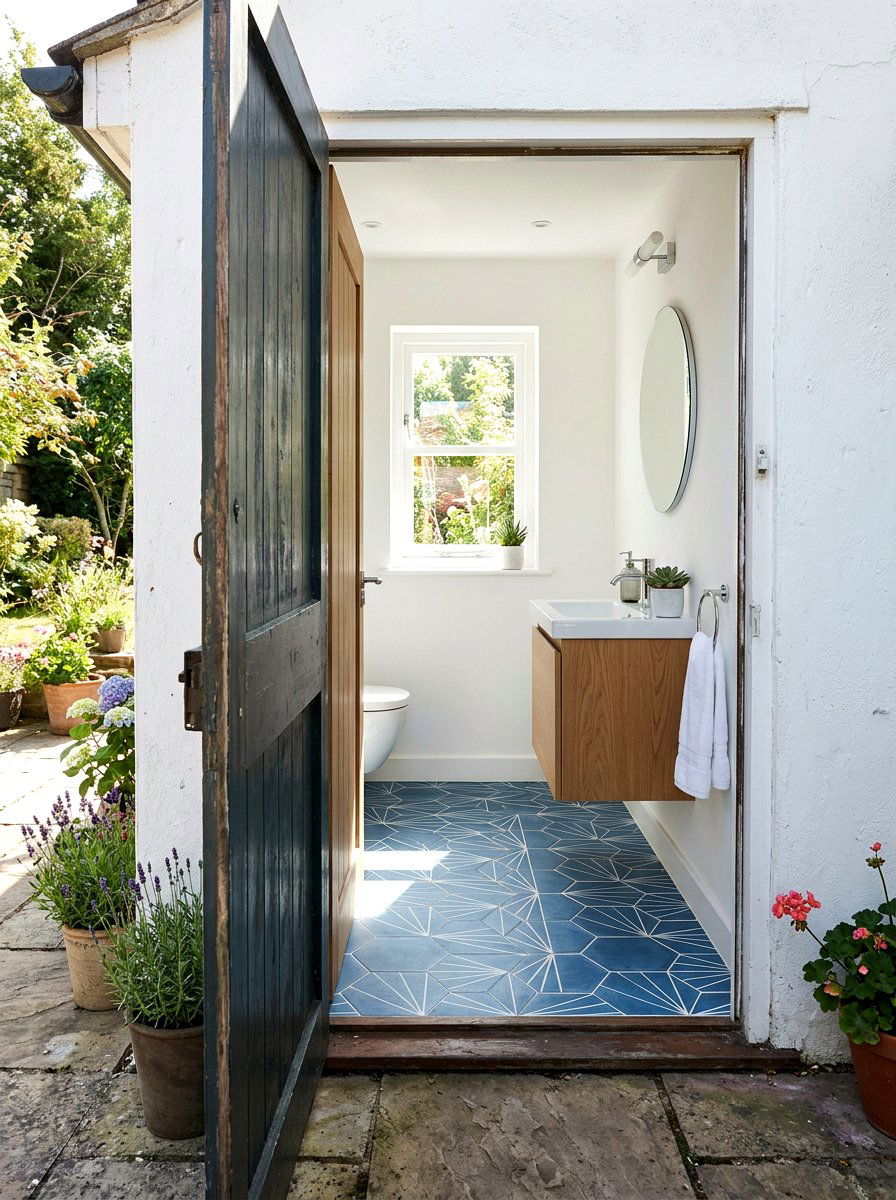 Denim blue floor tile - 30 denim blue powder room ideas