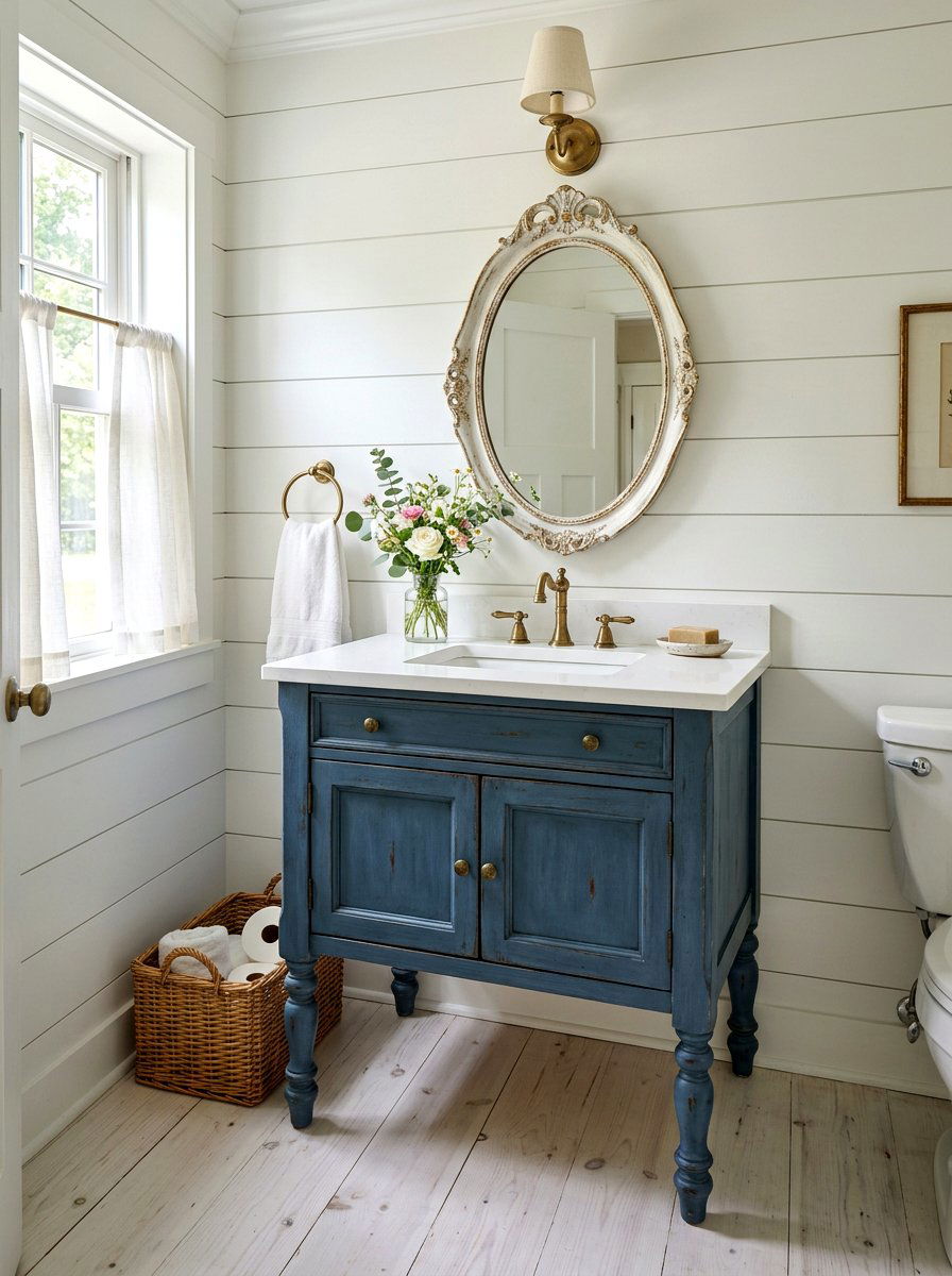 Denim blue furniture style vanity - 30 denim blue powder room ideas