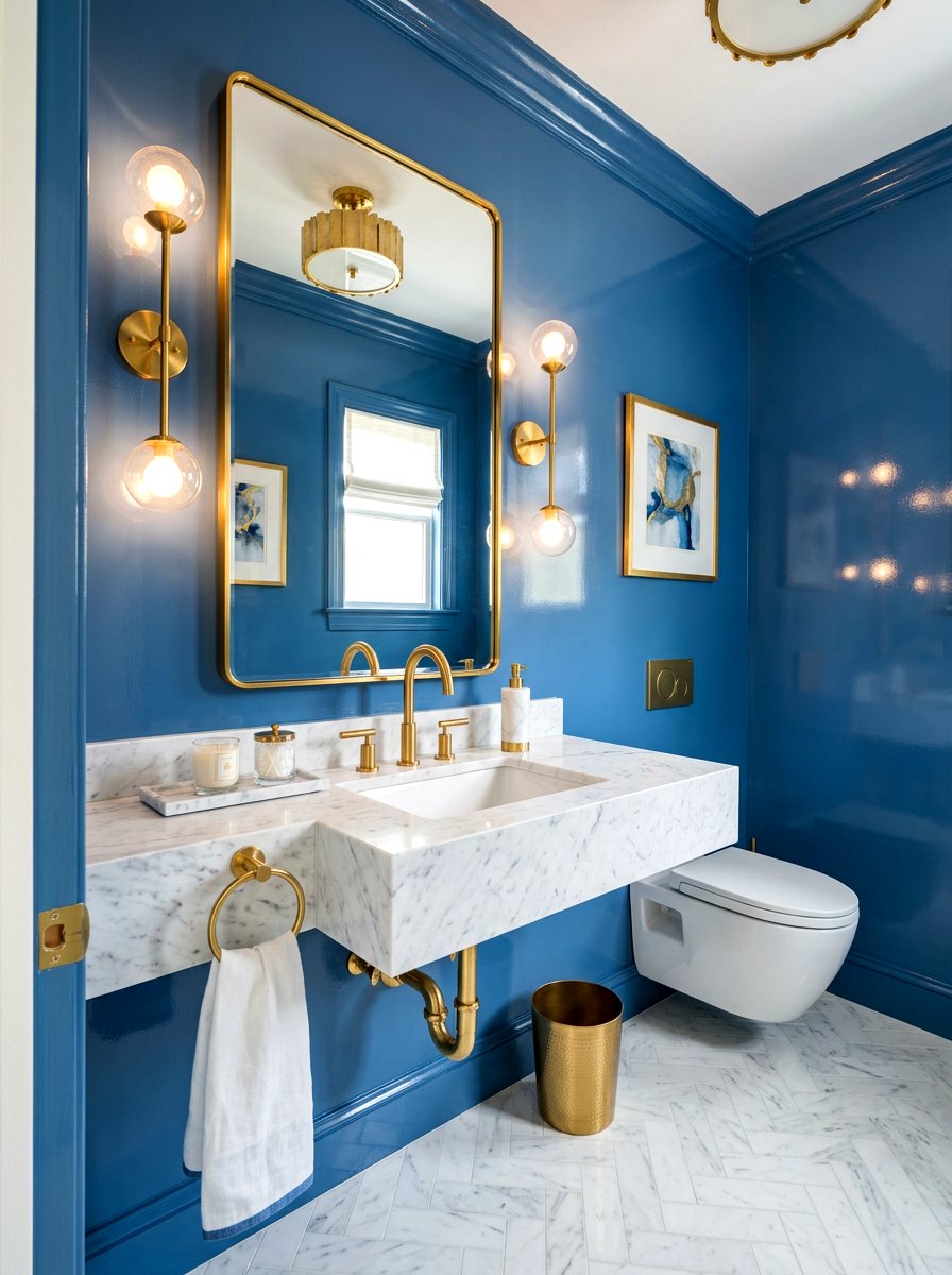 Denim blue gloss paint - 30 denim blue powder room ideas