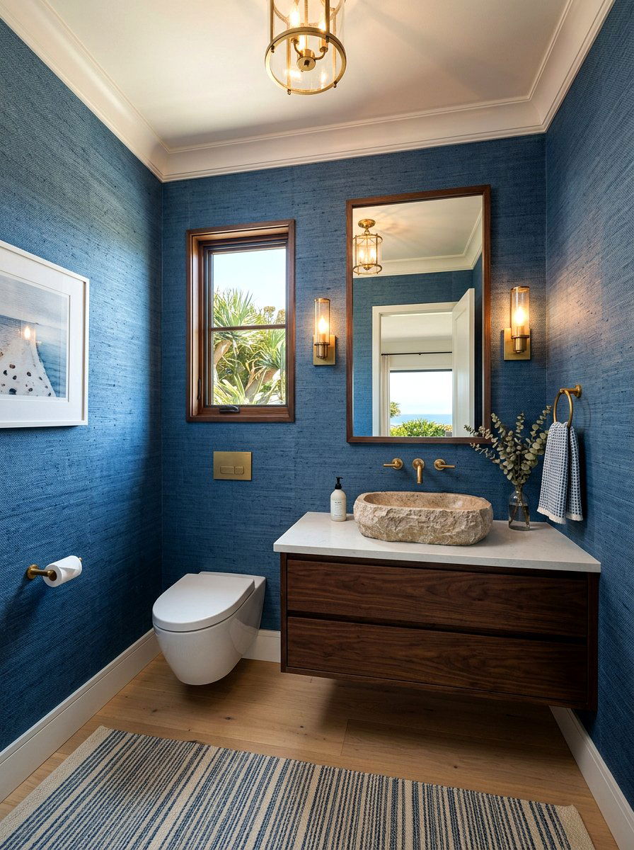 Denim blue grasscloth - 30 denim blue powder room ideas