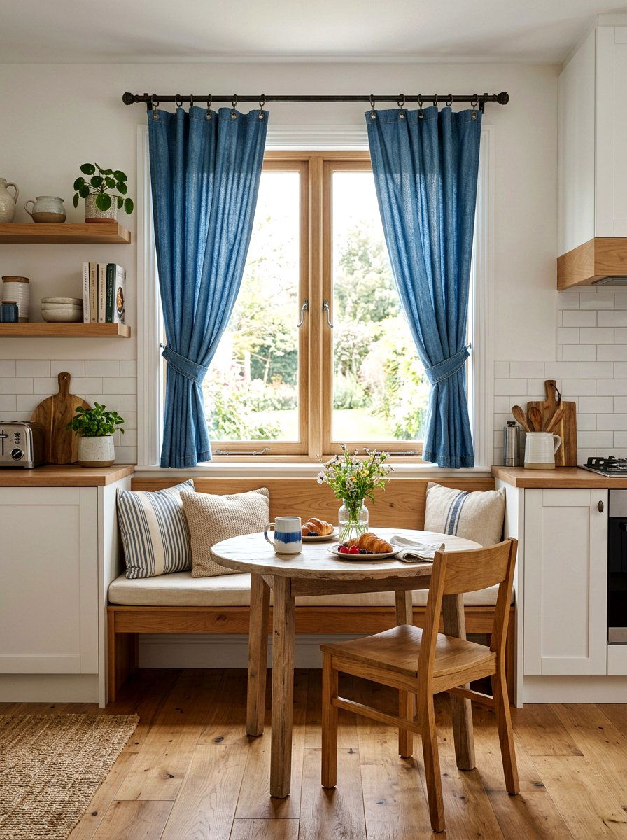 Denim blue kitchen curtains - 30 blue kitchen ideas