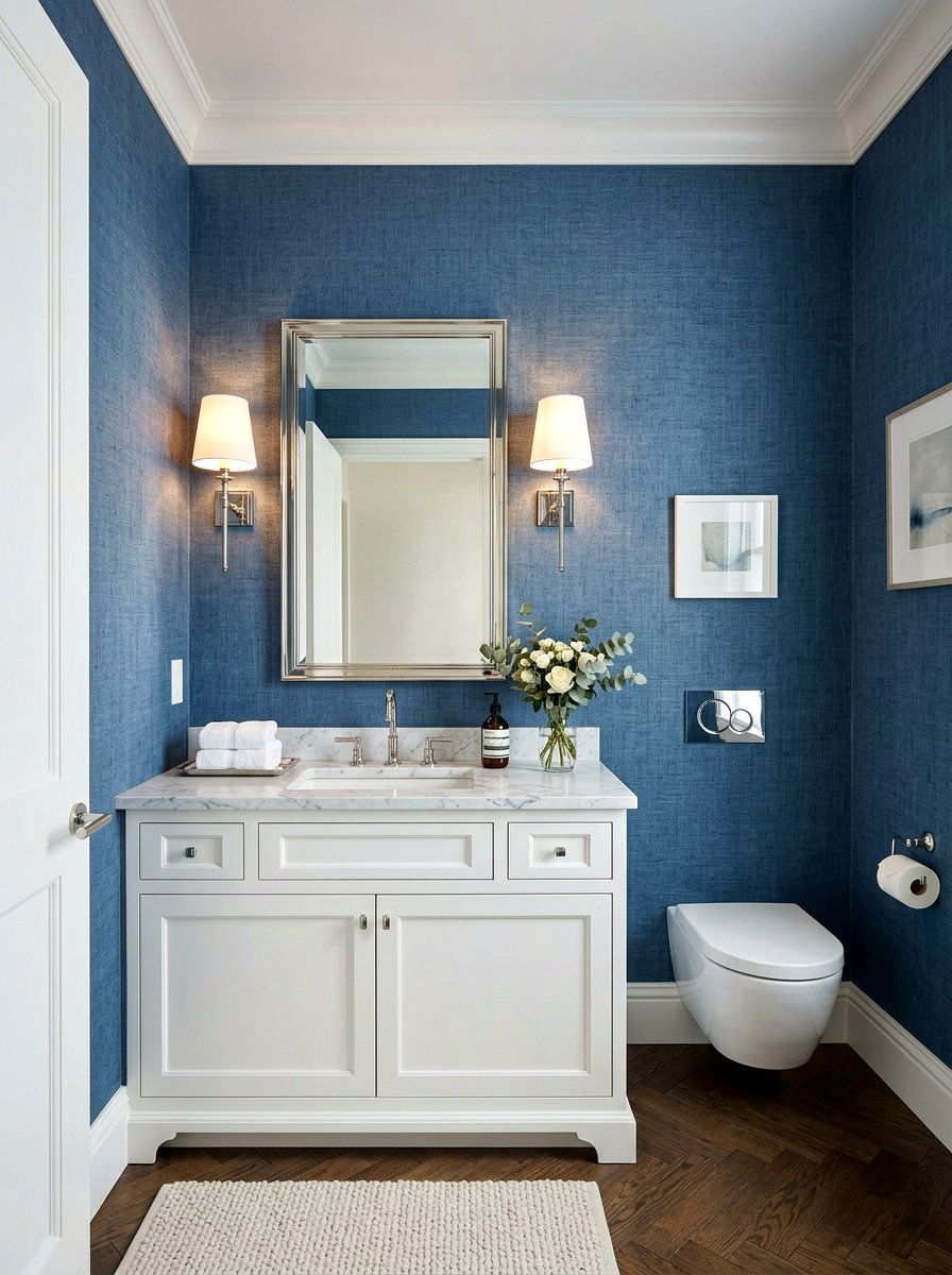 Denim blue linen texture - 30 denim blue powder room ideas