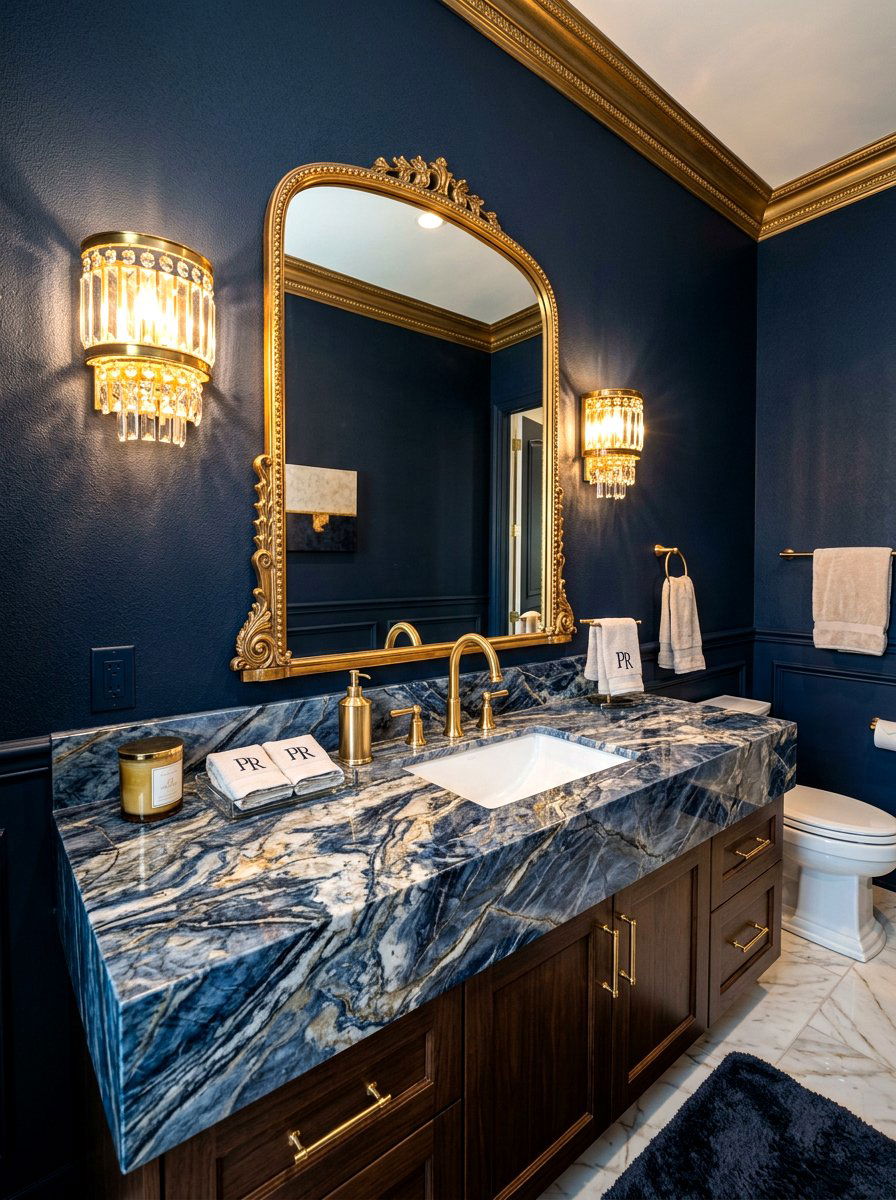 Denim blue marble - 30 denim blue powder room ideas