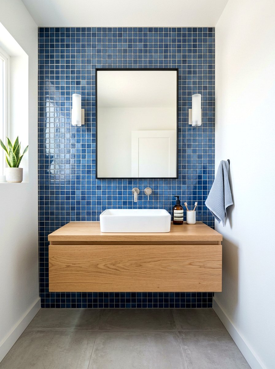 Denim blue mosaic tile - 30 denim blue powder room ideas