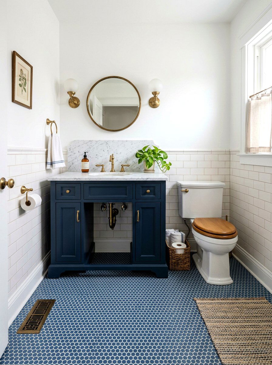 Denim blue penny tile - 30 denim blue powder room ideas