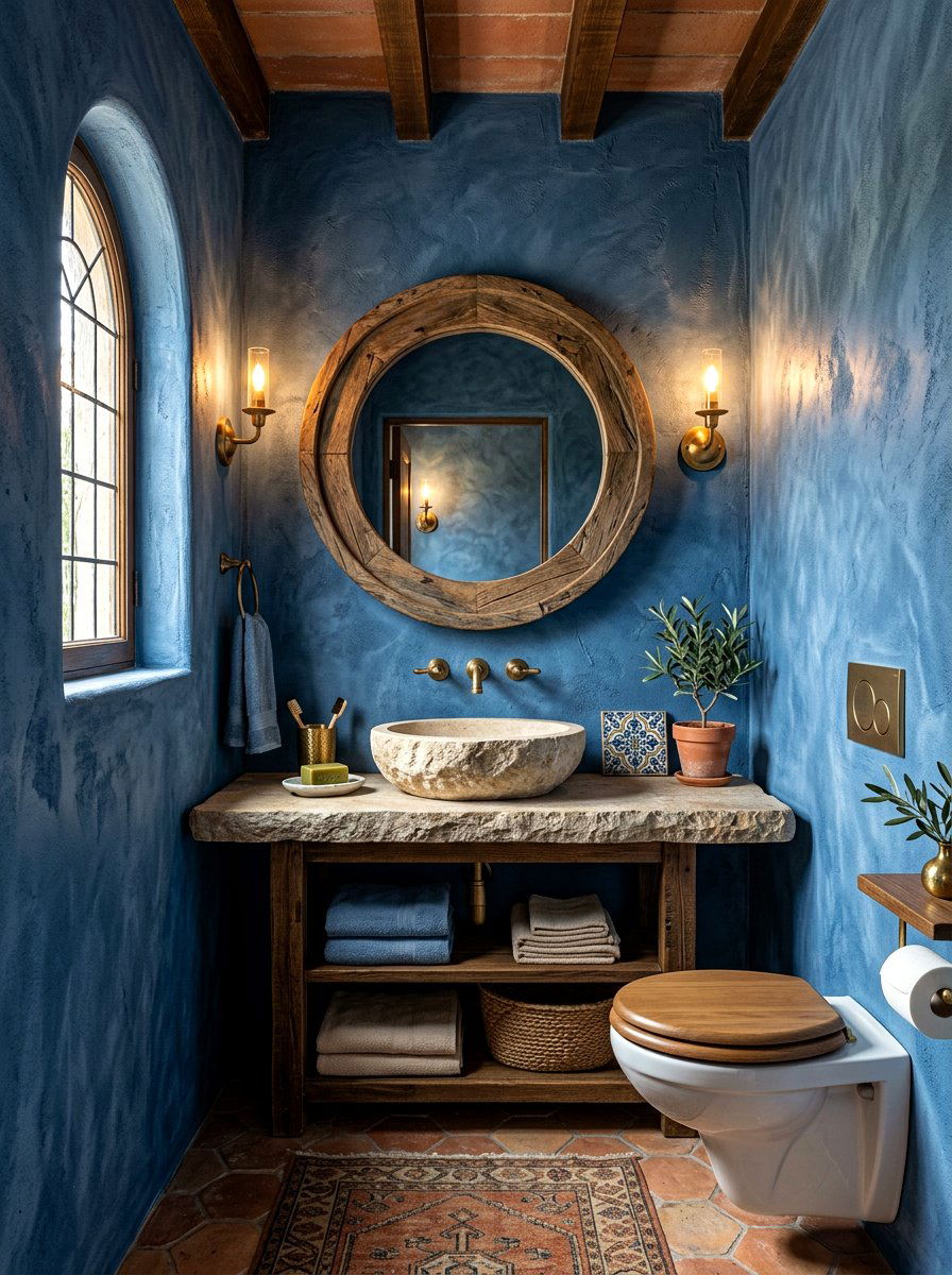 Denim blue plaster walls - 30 denim blue powder room ideas