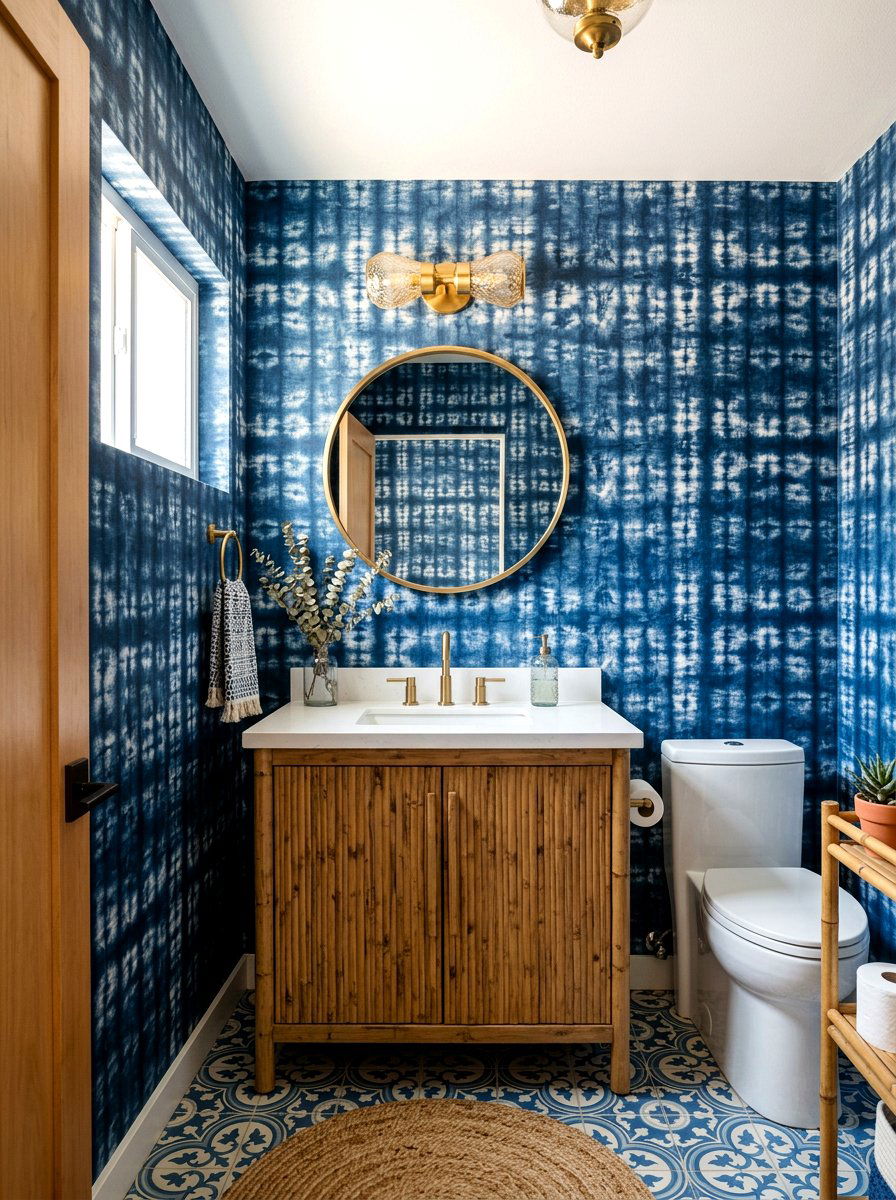 Denim blue shibori pattern - 30 denim blue powder room ideas