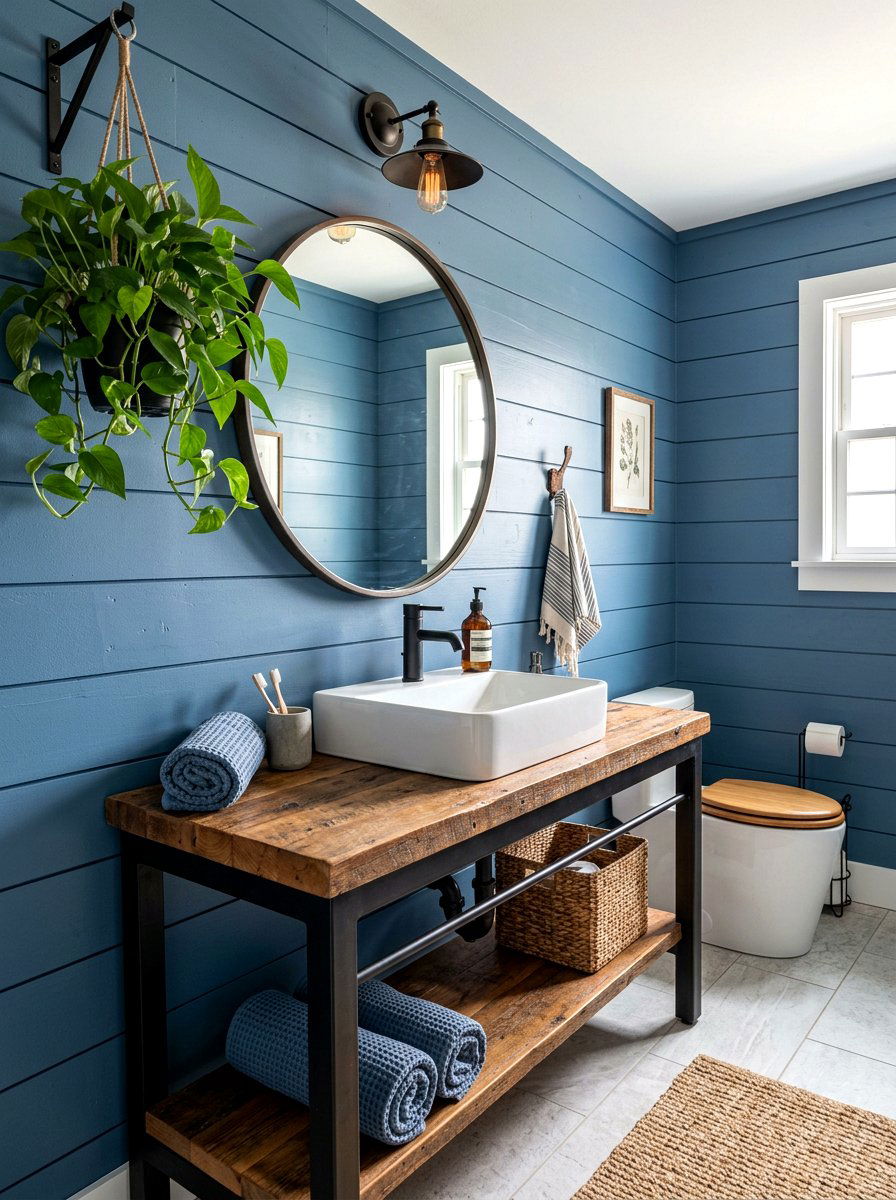 Denim blue shiplap - 30 denim blue powder room ideas