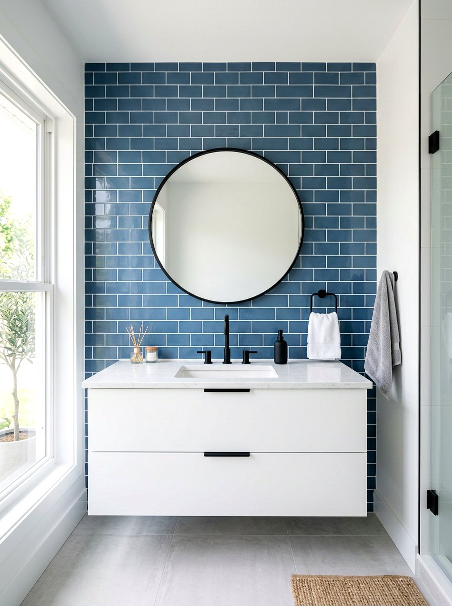 Denim blue subway tile - 30 denim blue powder room ideas