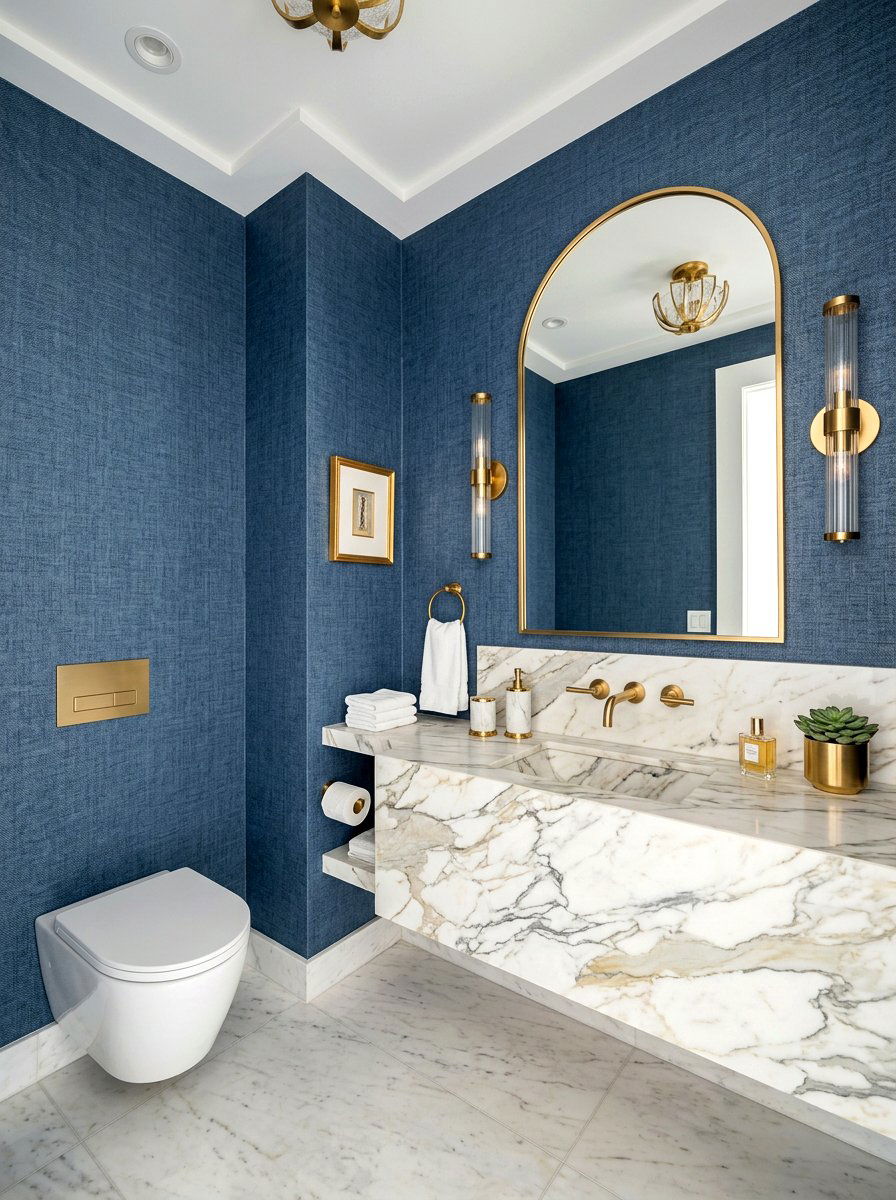Denim blue textured walls - 30 denim blue powder room ideas