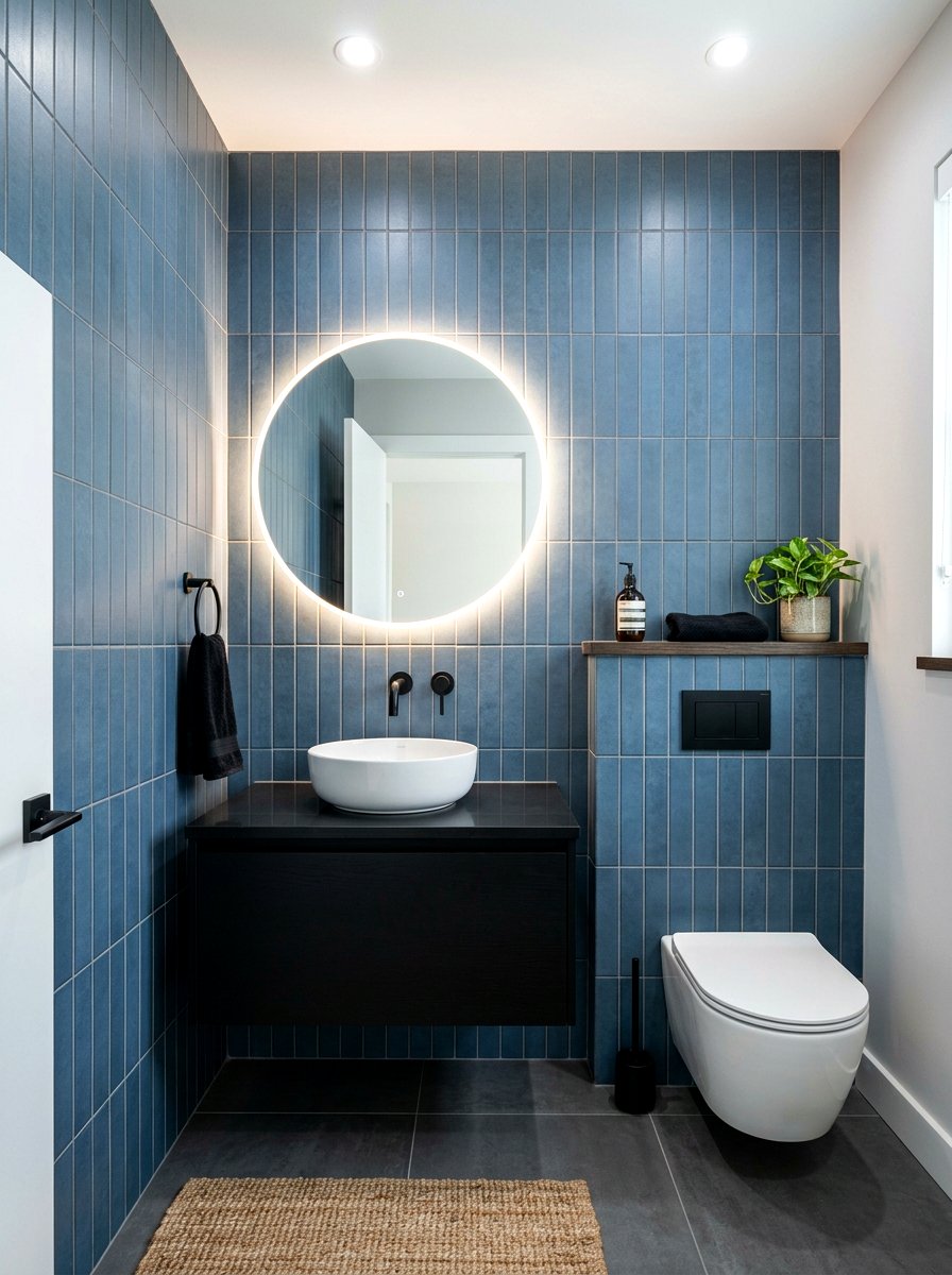 Denim blue vertical tile - 30 denim blue powder room ideas