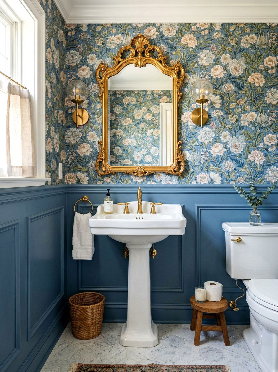Denim blue wainscoting - 30 denim blue powder room ideas