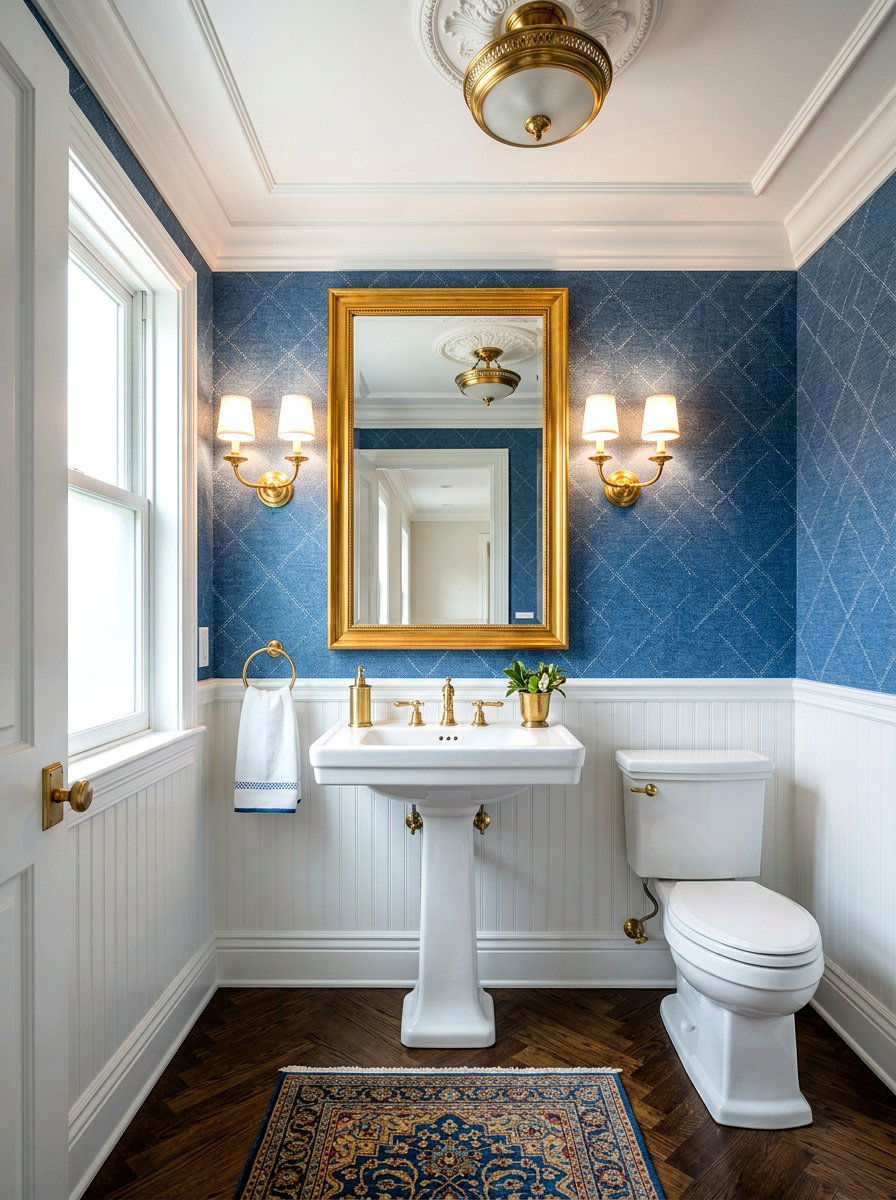 Denim blue wallpaper - 30 denim blue powder room ideas