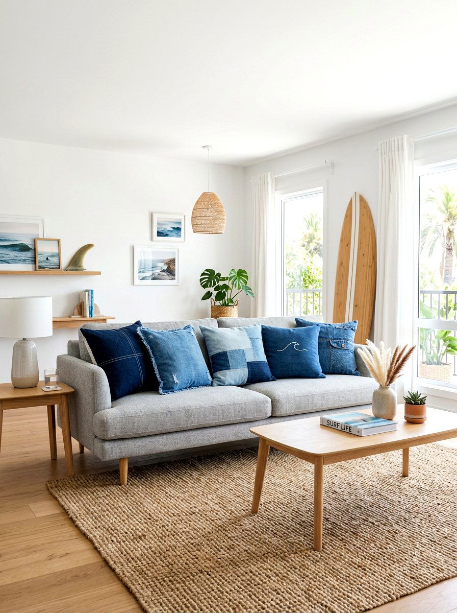 Denim throw pillow - 30 surf shack decor ideas