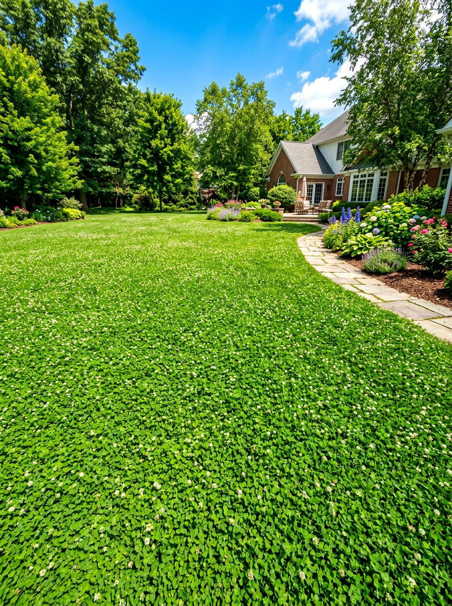 Dense Green Clover Carpet - 30 clover front lawn ideas