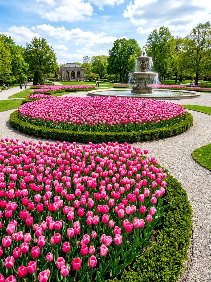 Dense Tulip Mass Planting - 30 tulip border ideas