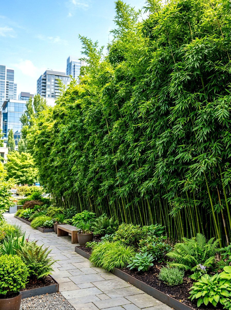Dense bamboo foliage screen - 30 bamboo planter screen ideas
